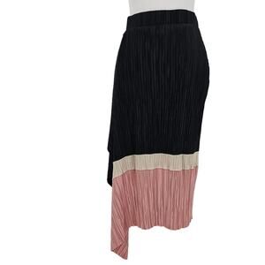 Alfani Womans size PS Asymmetric Pleated ColorBlock Midi Skirt Artsy Black NEW